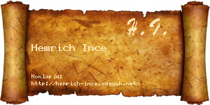 Hemrich Ince névjegykártya